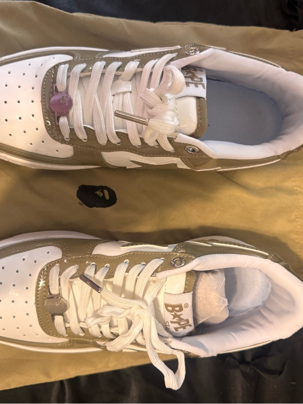 Bape White and Tan Low-Top Sneakers